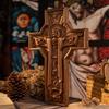 Christian Wooden Easter Catholic Cross Jesus Statue, Interior Religious Wall Decoration Baptismal Gift