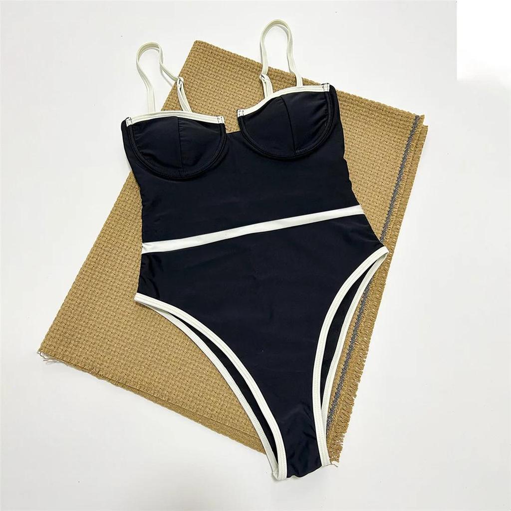 New Sexy Splicing Underwired Women Swimwear One Piece Swimsuit Female High Leg Cut Padded Bather Bathing Suit Swim