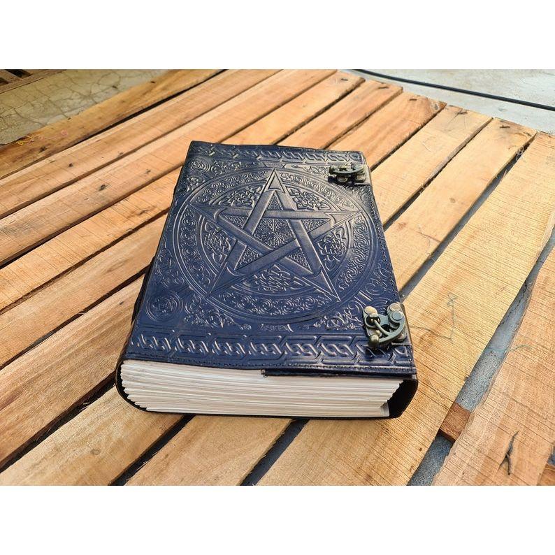 Large Pentagram Embossed Leather Journal | 600 pages, Writing Leather notebook | leather grimoire, Witches Notebook Halloween gothic Gift