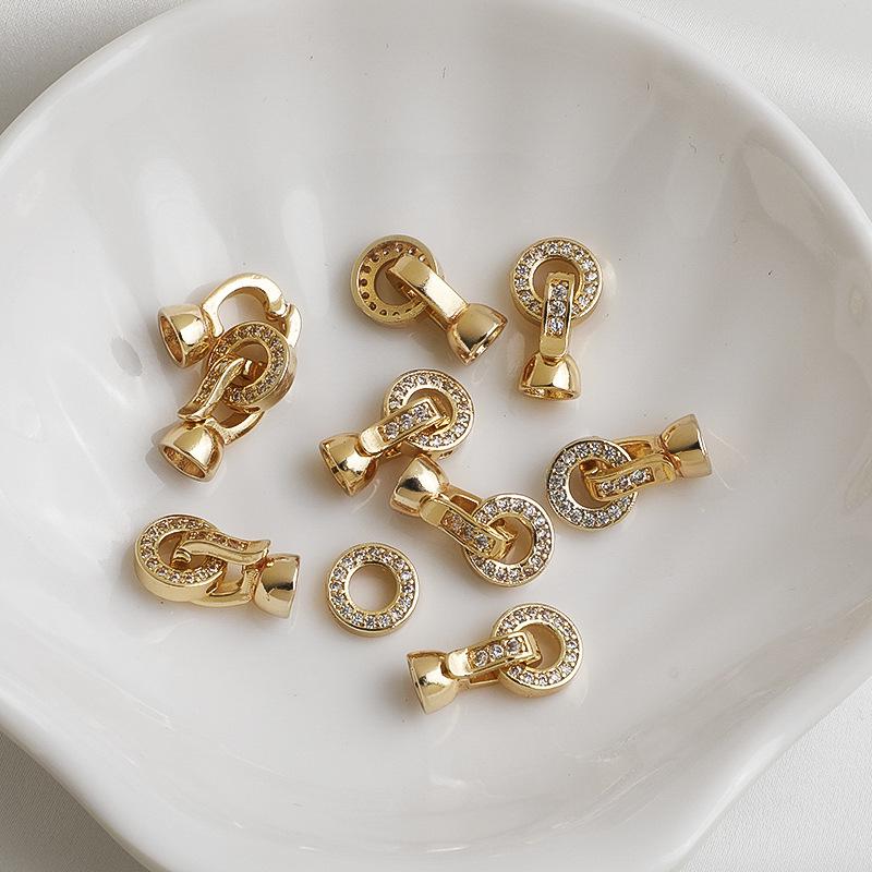 14K Gold Filled Zircon Round Connector O-Ring Square Clasp for DIY Jewelry