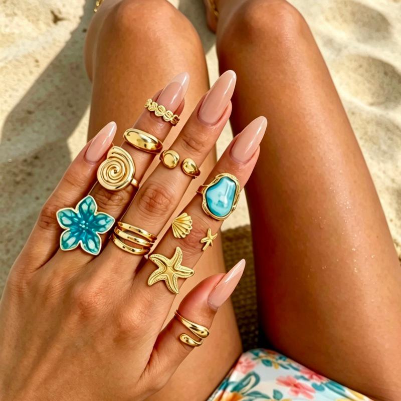 Trendy Cross-Border Metal Flower Open Ring Set - Women's Fashion Accessories