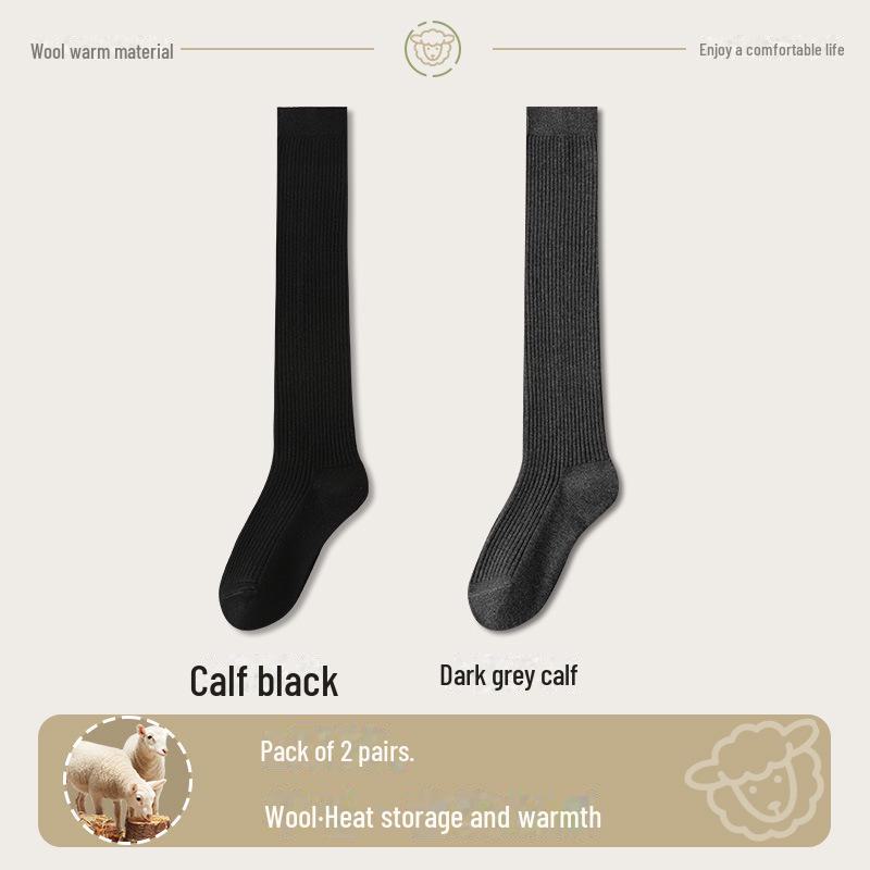 "Wool Thigh-High Socks, Double-Needle Stripes, Slim & Warm for Autumn/Winter"
