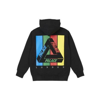 Palace SS22 Tri-Emb Kapuzenpullover Regenbogenstreifen Geometrischer Logo-Print Hoodie Herren Schwarz P22HD103