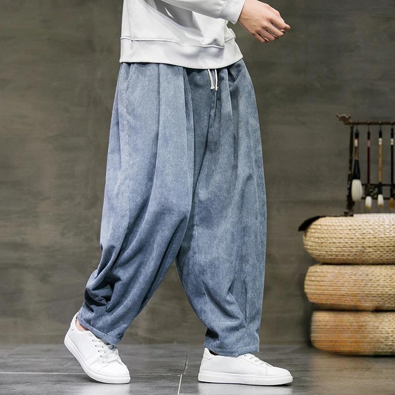 Winter Corduroy Pants Men's Solid Color Fleece Thickened Harem Sweatpants Winter Men's Warm Casual Pants