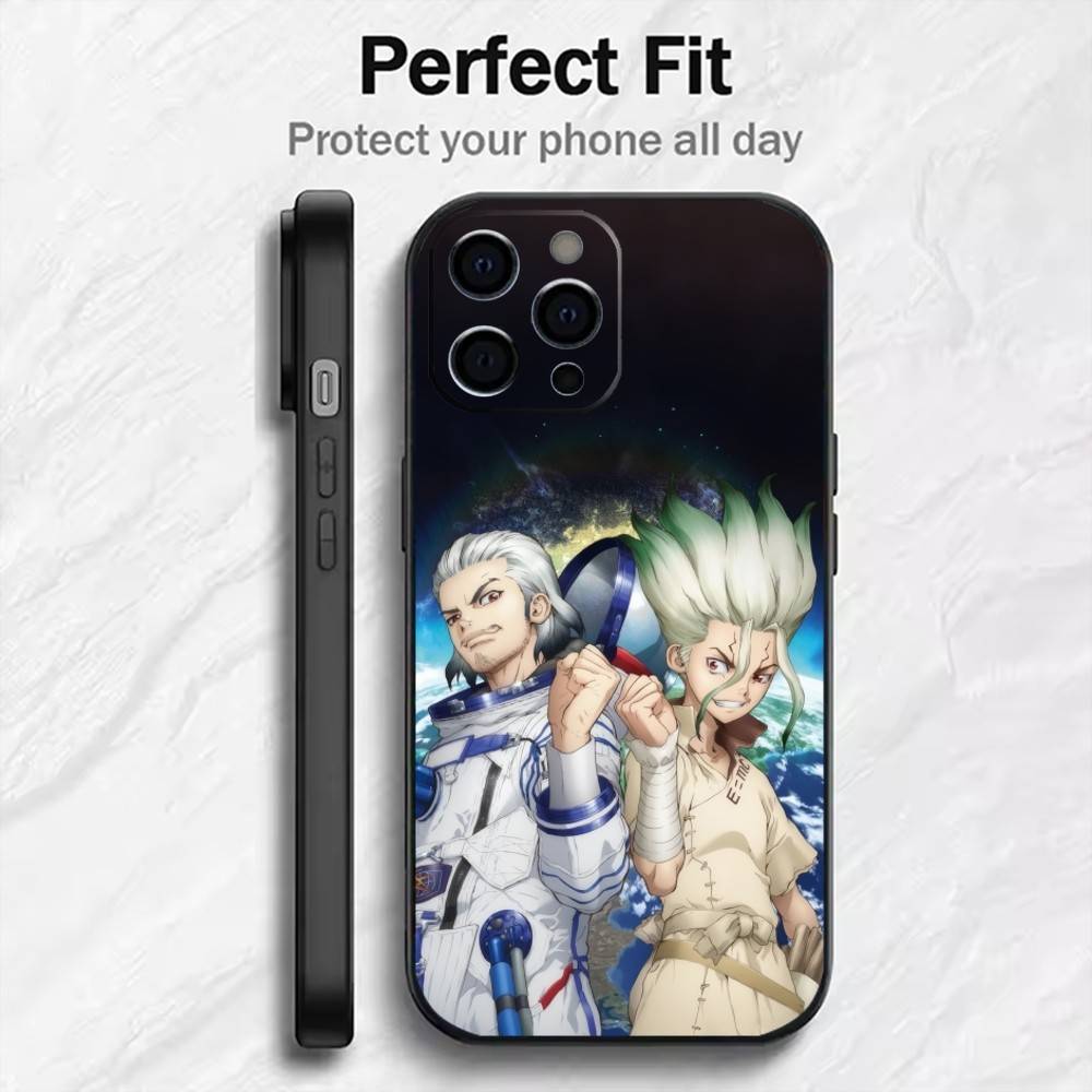 Science Prodigy Dr. S-StoneS Anime Phone Case For iPhone17,16,15,14,13,12 Plus,Max Soft Silicone Black Cover iPhone16pro