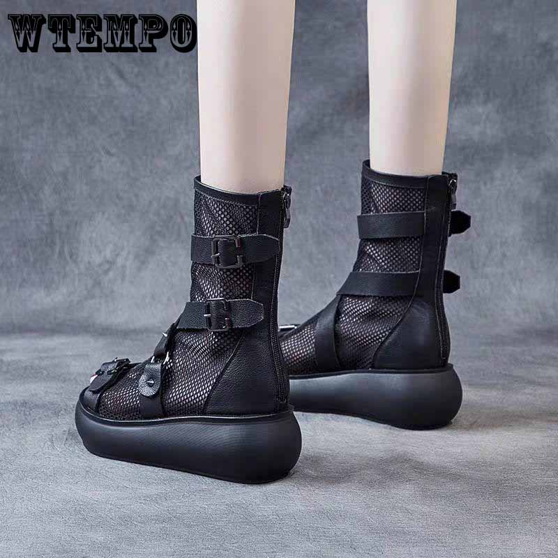 

Летняя корейская женская обувь, сандалии с толстой подошвой, ботинки martin, сандалии с высоким берцем в сетку