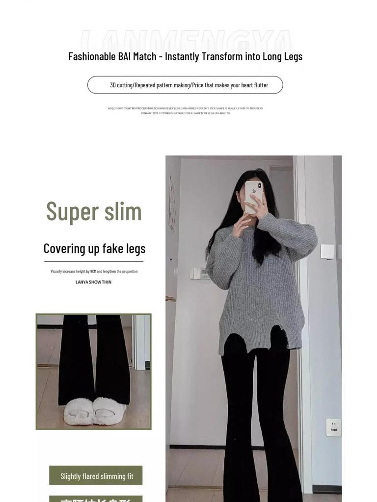 Petite High Waist Black Flare Pants for Women - Slimming and Versatile Summer Suit