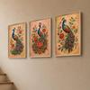 Livin'luxe Set of 3 Peacock Floral Wall Paintings for Living Room Bedroom Home Decor with Premium Wooden Color Synthetic Frame, Ethnic Art