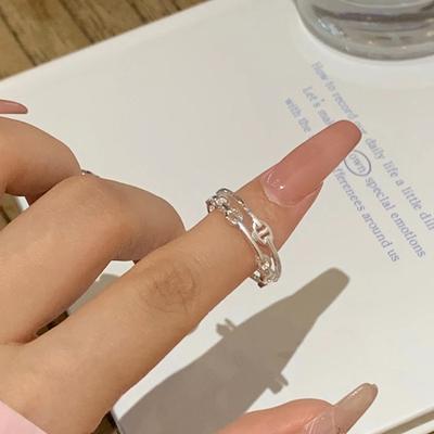S925 Silver Pig Nose Double-Layer Ring Special-Interest Design Advanced Sense Simple and Light Luxury Stylish Opening Adjustable Female
