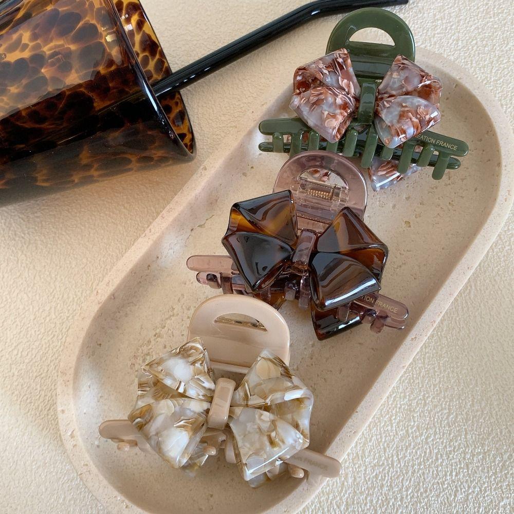 Hair Clip Retro Bow Acetate Hair Claw Jelly Shark Clip Sweet Solid Color Shark Clip  Girls