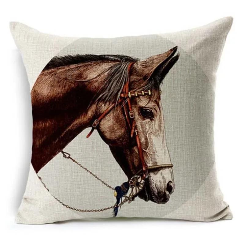 18'' Square Horse Printed Cushion Cover Vintage  Linen Square Pillow Cover  Covers Customized Drop Shipping
