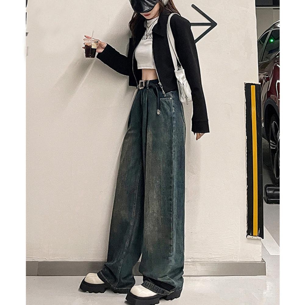 

Джинсы женские с высокой посадкой и широкими штанинами, новые тонкие свободные брюки-швабры, узкие внизу, прямые, весна-осень 2025 2XL