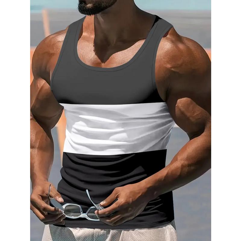 Color Block Striped 3D Print Tank Tops Summer Men's Fashion Streetwear