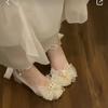 Women's High-Heeled Shoes Everyday French-Style Dresses Niche Evening Looks Mary Jane Shoes White Wedding Shoes, Chunky Heels, Versatile Styles