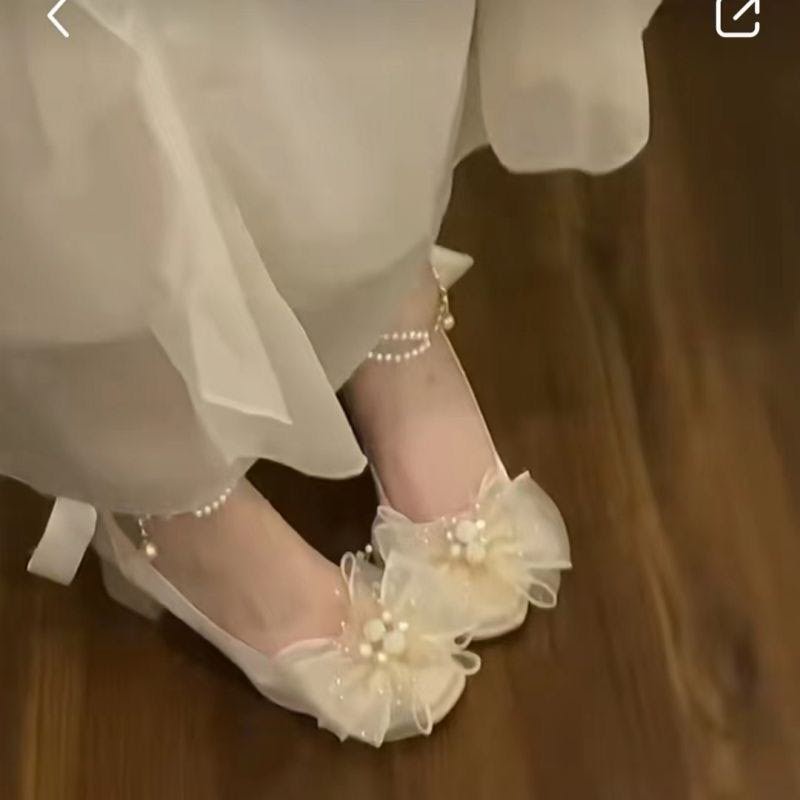 Women's High-Heeled Shoes Everyday French-Style Dresses Niche Evening Looks Mary Jane Shoes White Wedding Shoes, Chunky Heels, Versatile Styles