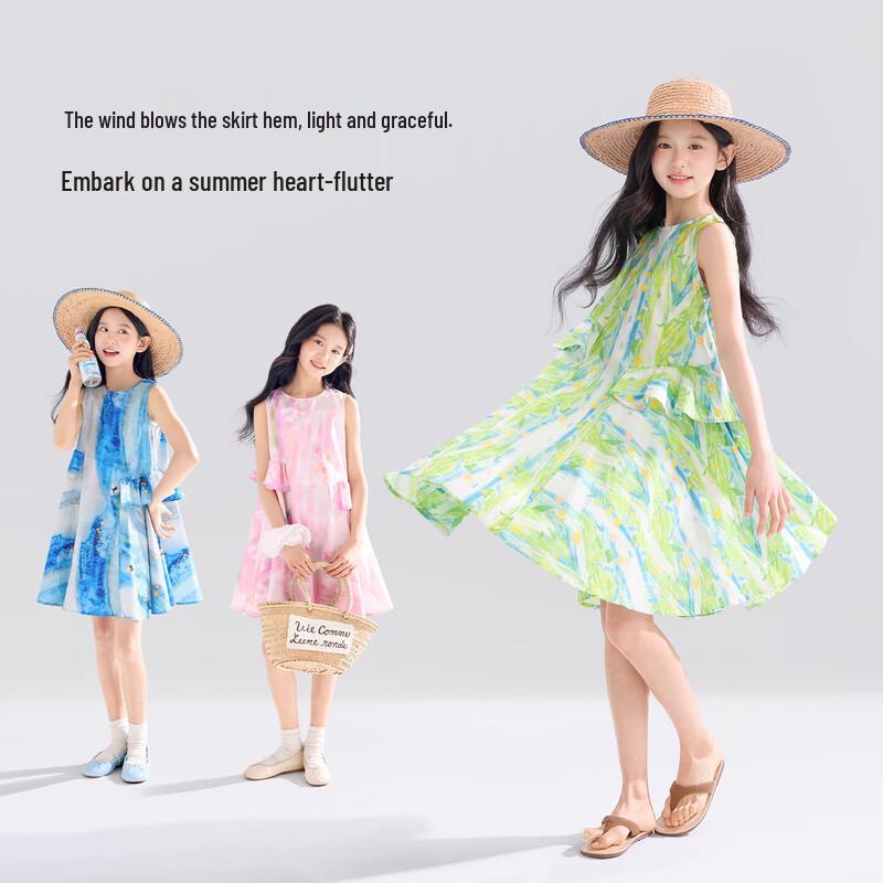 Zuoxi Girls' 2026 Summer Sleeveless Printed Cotton Princess Dress