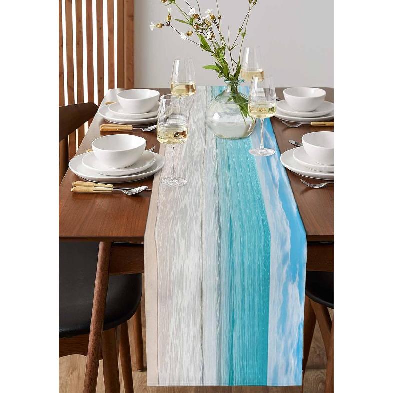 Summer Table Runners 70 Inches Long Tropical Ocean Beach Sea Water Table Runner for Family Dinner/Wedding/Outdoor Indoor Party, Cotton-Polyester