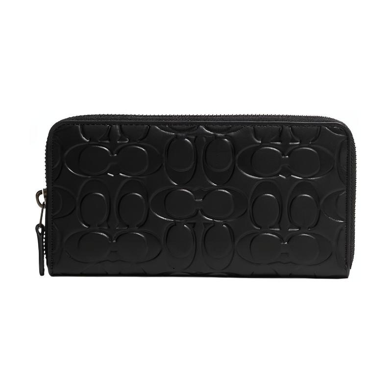 

COACH Accordion Wallet 19 Zipper closure Logo embossed cow leather card holder wallet women s black чорний