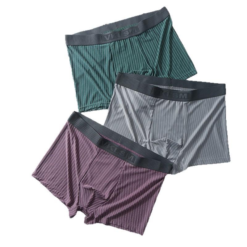 Men's Striped Mid-Waist Boxer Briefs - Comfortable & Breathable Four-Corner Youth Shorts