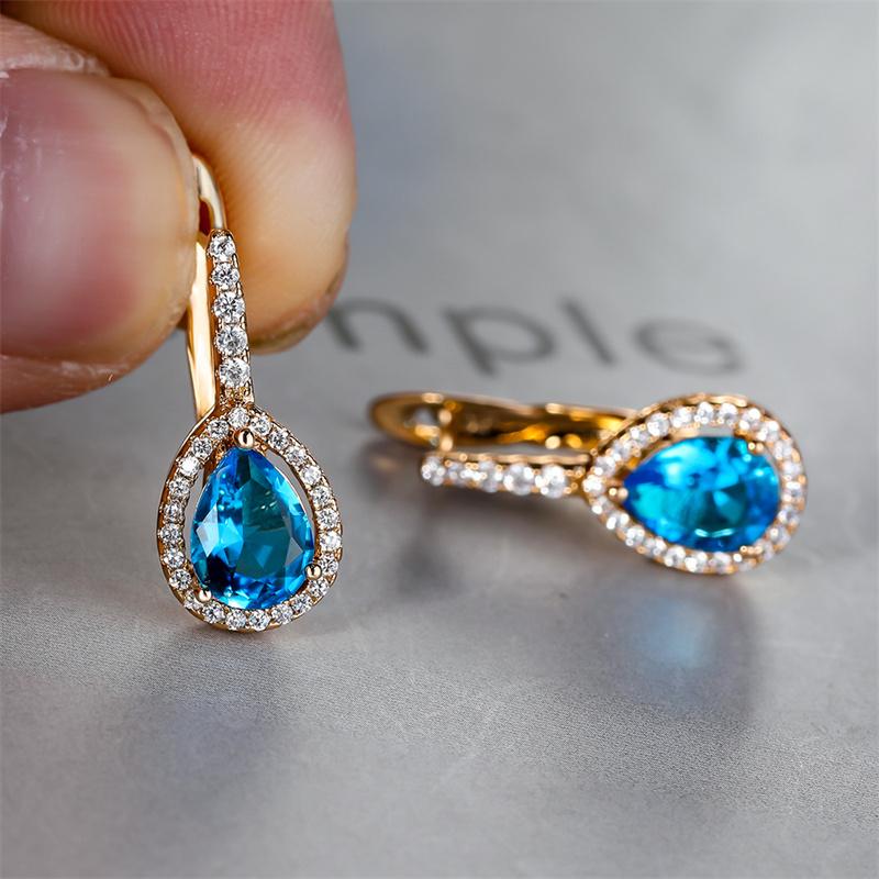 

Luxury Female Light Blue Zircon Charm Gold Color Clip Earrings For Women Dainty Crystal Geometric Wedding Jewelry светло-синий