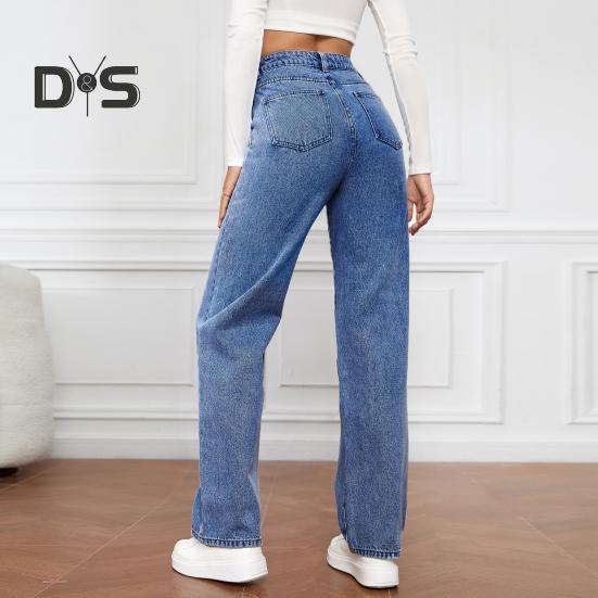 Dámské Džíny Vysoký pas Zip Zapínání na knoflík Jednobarevný Slim Fit Široká noha Retro Rovné kapsy Měkké stálobarevné Dámské Džínové kalhoty