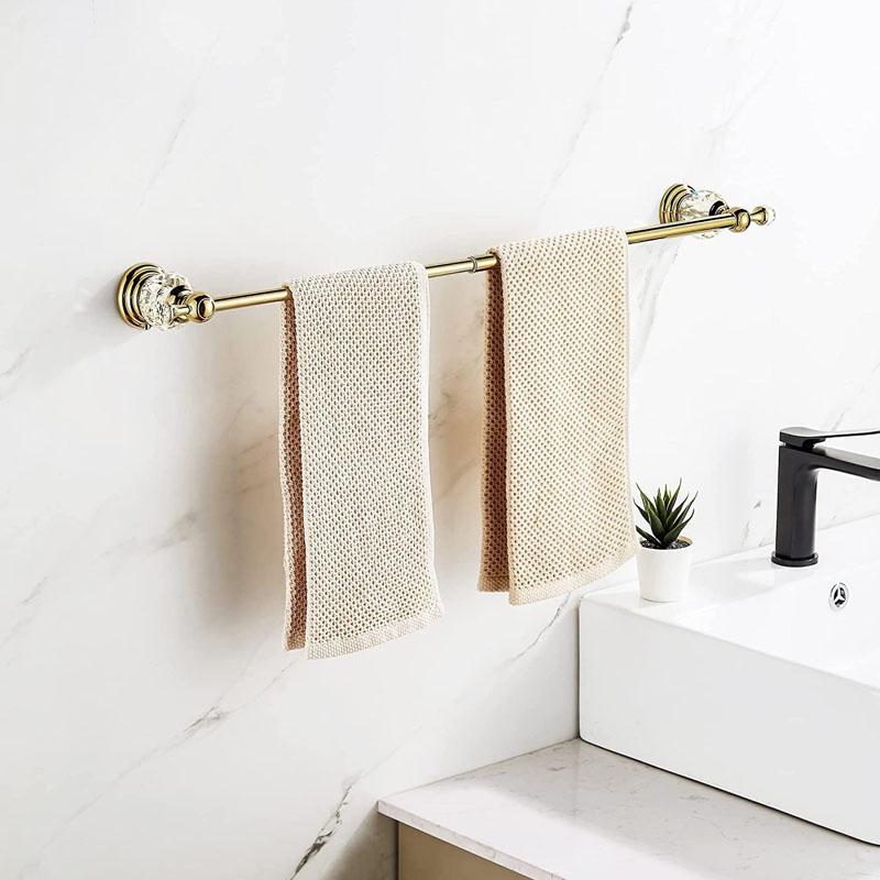 4-teilige Gold Badezimmerzubehör-Sets Messing&Kristall Ausziehbarer Handtuchhalter Wandmontiertes Papierregal Badezimmer-Hardware-Set