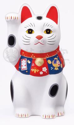 Yakushi Kiln Lucky Maneki Neko Auspicious Charm Figurine Interior Decor (Large, White) [7868]