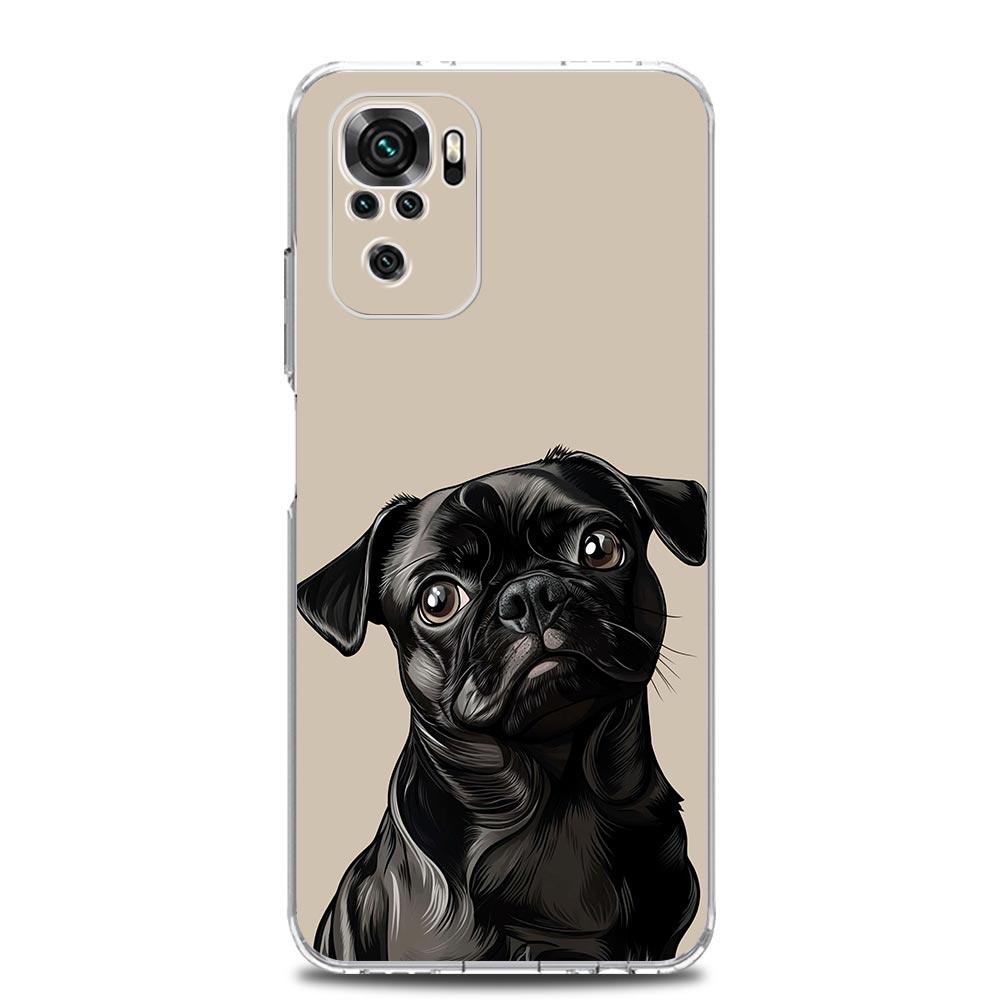 Phone Case For Xiaomi Redmi Note 14 13 12 4G 9S 9 10 11 Pro Plus 5G 14C 13C 12C 10C 9A Soft TPU Cover Animal Black Pug close up
