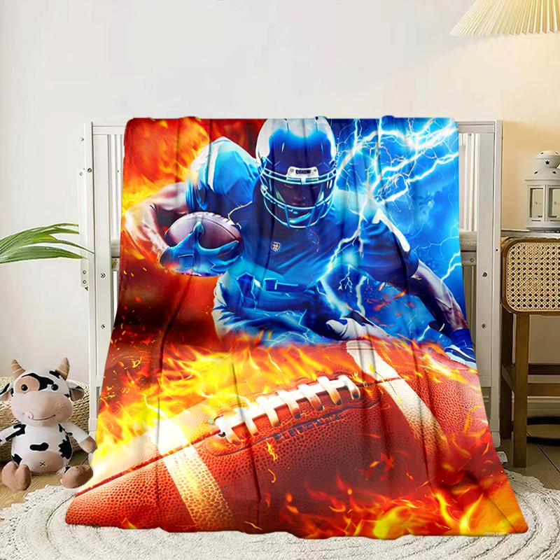 

Football Player In Flames Blanket Flannel Blanket for bed, sofa, Camping, Hiking, Picnic Essentials, gift for family Fan gifts 75x90cm