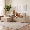 Corner Sofa with Chaise Longue, Frameless L-Shaped Cloud Sofa in Chenille, Deep Seat, Pocket Springs, Beige