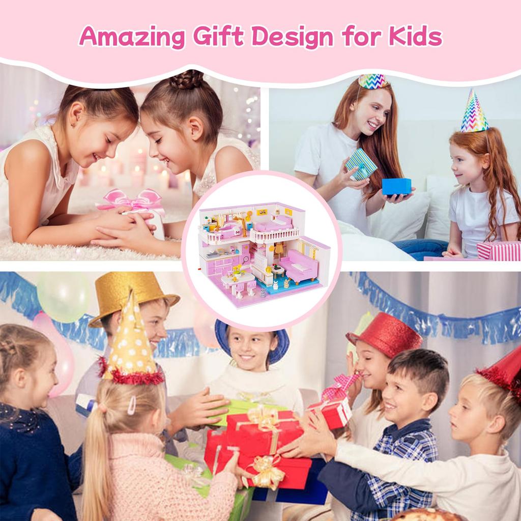 Hallisun Block Set Building Assembly Rabbit Pink Room Model 3D Puzzle Toy Miniature Mini Size Brick Brick For Adults Children Boys Girls 8 Years +