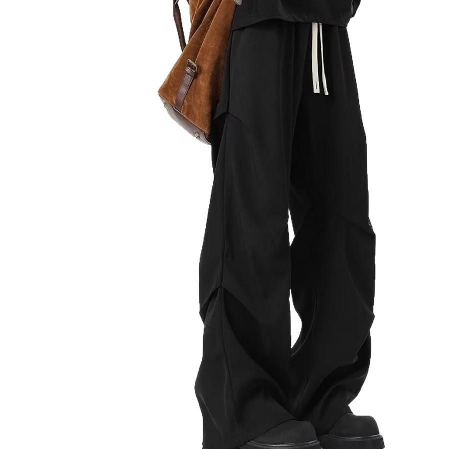 Black Pleated Casual Pants Men's Spring and Autumn High-end American Trousers Drape High Street Straight Loose Pants