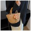 Portable Straw Woven Tote Bag High-capacity Flower Bucket Bag Handmade All-Match Handbag Beach