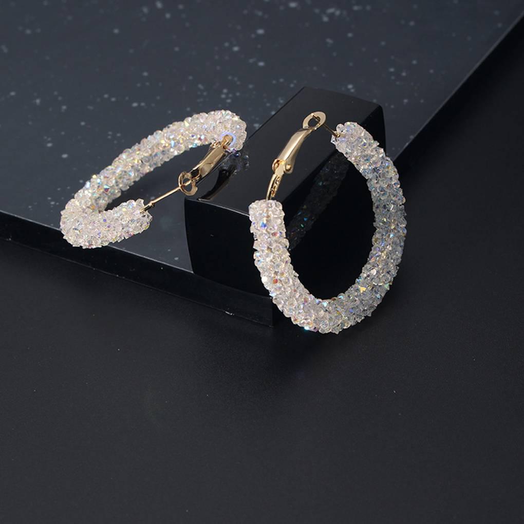 Rhinestone Large Circle Design Women Girls Earrings Ear Studs Plating Alloy Earrings Jewerly Gifts