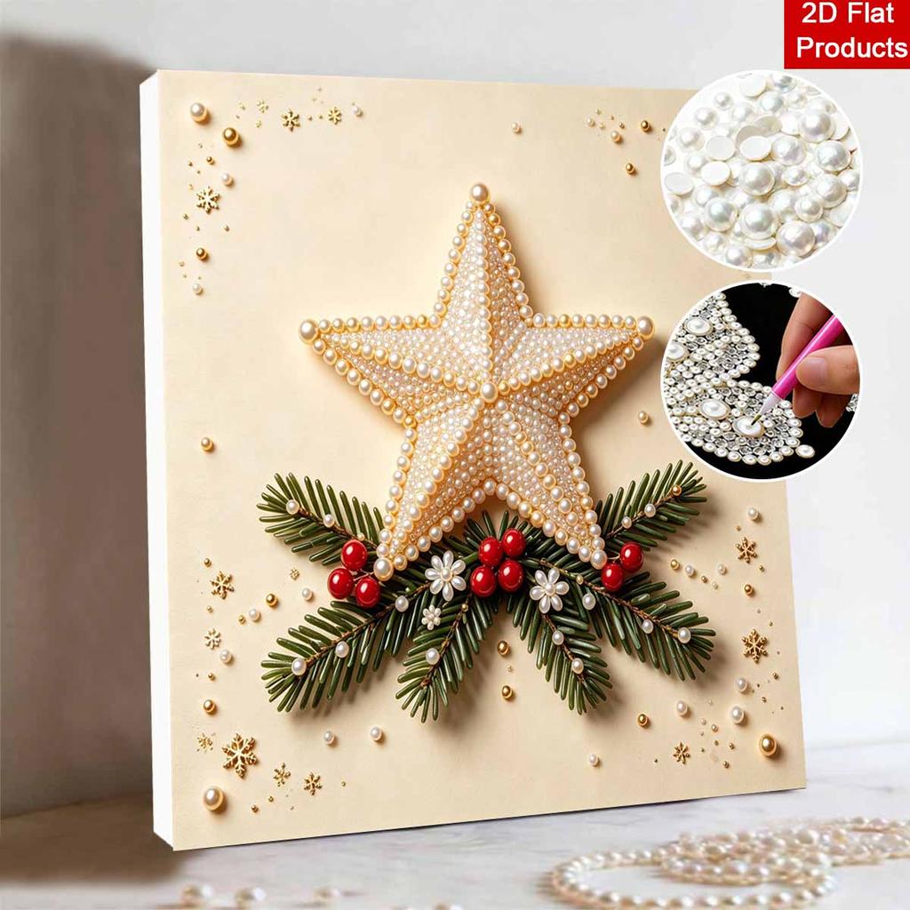 Hochwertiges gerahmtes Perlenkunst-Set mit Weihnachtsstern-Muster, 5D funkelnde Perlenleinwand, DIY entspannendes Bastelset für festliche Wanddekoration zu Hause, Geschenk