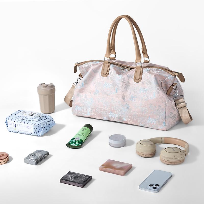 Short Distance Large Capacity Luggage Bag Women's Retro Print Travel Bag with Dry Wet Separation