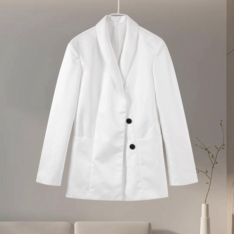 

Минимализм Женская куртка Однотонная куртка с длинным рукавом Кардиган Винтажный воротник-стойка Женское пальто Модные элегантные пальто Топы L белый