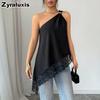 Sommer Neues Metall-Schnallen-Spitzen-Patchwork Unregelmäßiger Lockerer Rückenfreier Weste für Damen