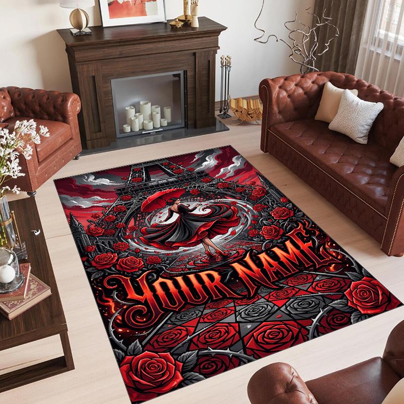 Hearts Theme Crystal Velvet Floor Rug Personalized Custom Name Text Warm Carpet Home Decoration