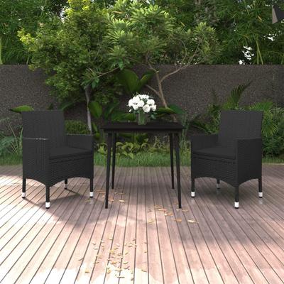 Vidaxl 3-Cz. Garden Furniture Set With Cushions, PE Rattan And Glass