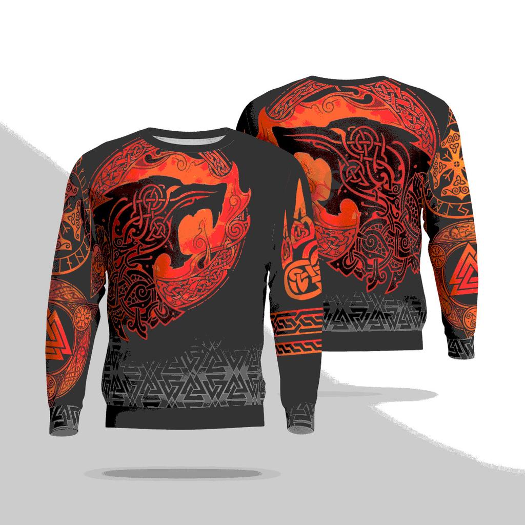 Men's Pullover Sweatshirt Loose Casual Long-sleeved Top 3D Digital Tattoo Printed Sweatshirt