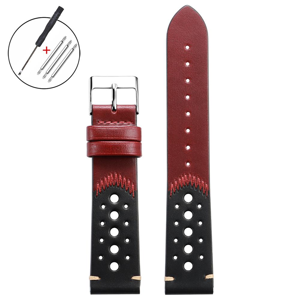 

Retro Oil Wax Genuine Leather Watchband Breathable Calfskin Strap 20mm Wristband Belt for Rolex for Samsung Galaxy Watch 7/6/5/4 20mm червоний