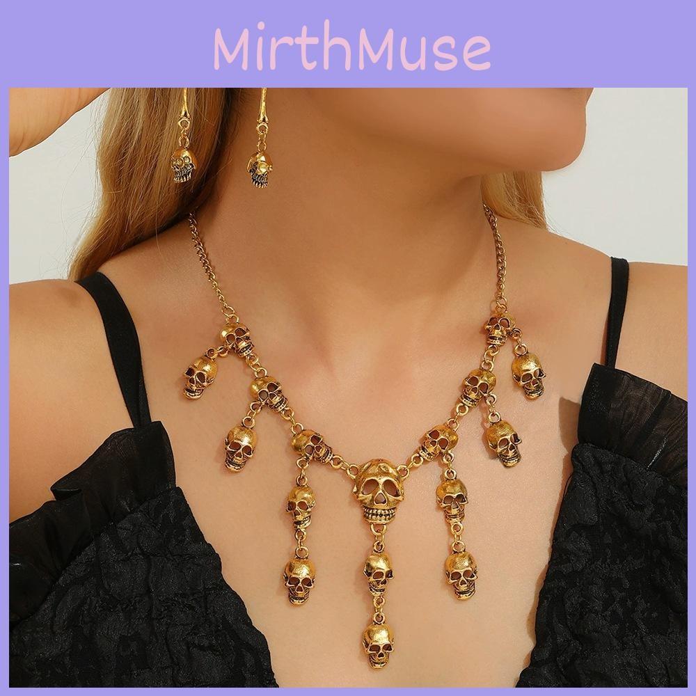 Necklace Gothic Skeleton And Earrings Set With Alloy Material For Halloween Festivities And Style Alternative