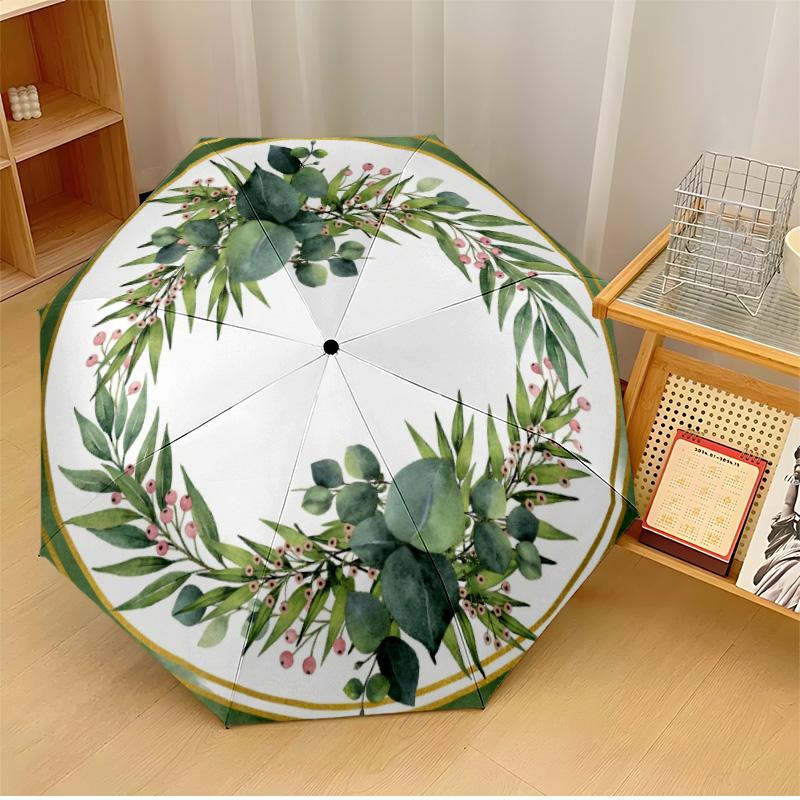 

Elegant Golden Rose Theme Automatic Umbrella Compact 8-Rib Design Sturdy Construction Durable Umbrella Stylish Accessory
