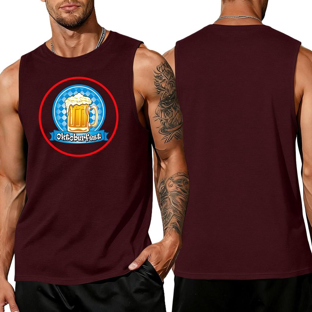 Men's Sleeveless Tank Top Casual Loose Fit Summer Vest Oktoberfest Beer Mug Graphic Print Lightweight Breathable