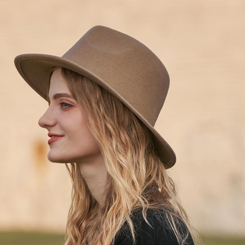 British jazz top hat, men's and women's black belt buckle felt hat, gender-free trend versatile sweet and cool big eaves hat