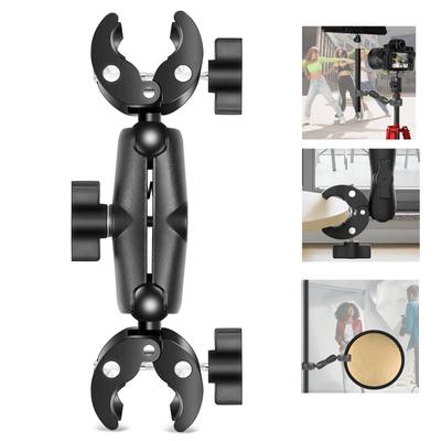 PULUZ Double Head Strong Aluminum Alloy Universal Ball Head 360 Rotation Sports Camera Accessories Handlebar Reinforcement Camera Tube Lamp Fixture