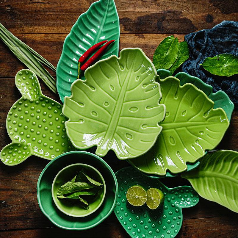 Breakfast Plate Creative Dim Sum Plate Malachite Green Ceramic Dinner Plate Thai Simple Tropical Rainforest Theme Tableware