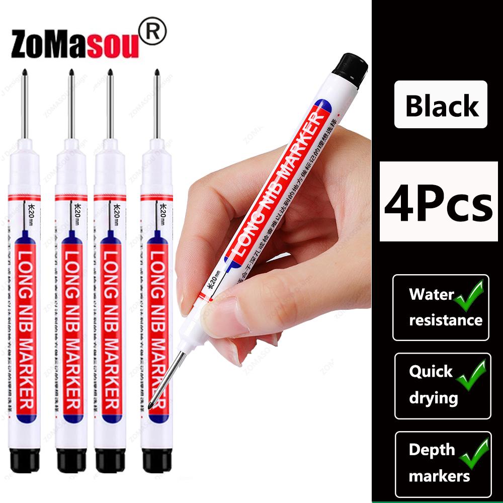 NEW Long Head Nib Deep Hole Markers Pen 20mm/45mm Waterproof White Tile Carpenter Pen for Woodworking Black/Blue/Red Ink