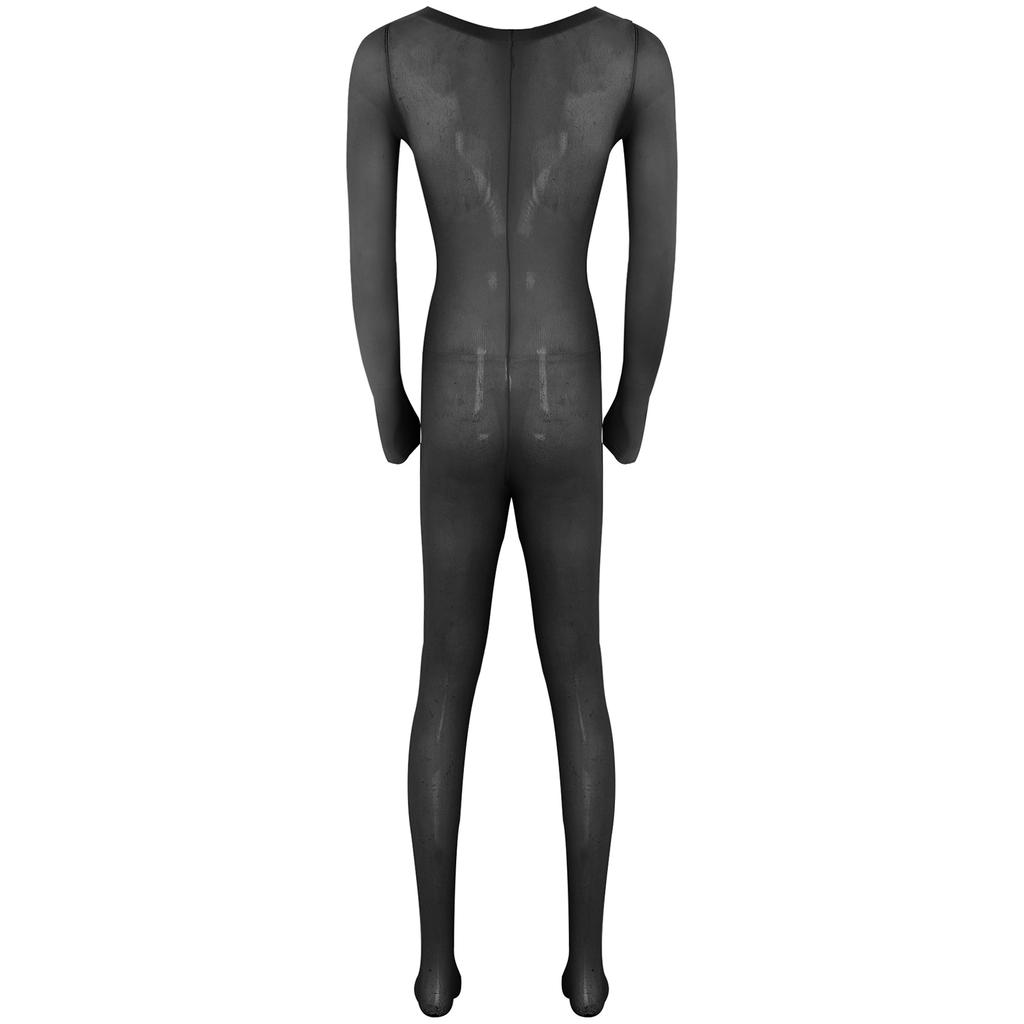Mens Solid Color Bodystocking Long Sleeve Stretchy Bodysuit with Bulge Pouch Nightwear Underwear